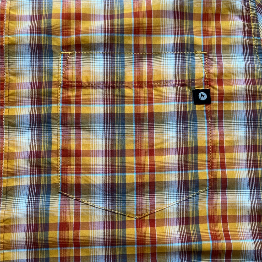 Men’s Marmot orange plaid shirt sleeve button down shirt. Size medium - Picture 10 of 14